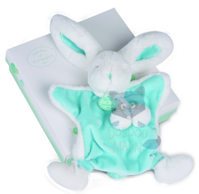  rabbit pompon baby comforter white almond green 